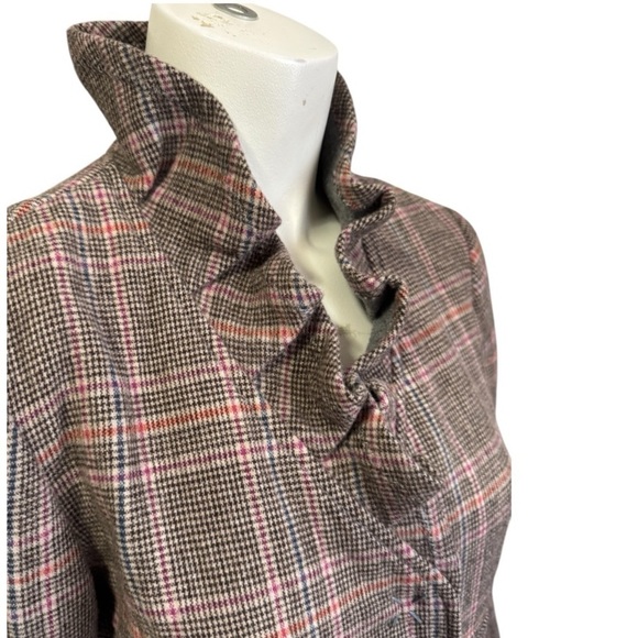 Vintage Italian plaid houndstooth LE FULL ruffled midi pea coat woman’s 4 - Picture 2 of 16